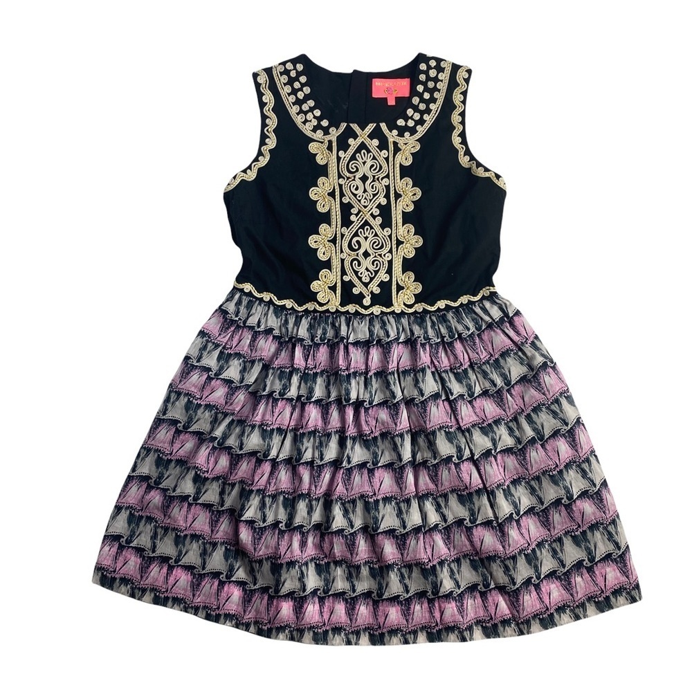 Manoush Fit flare Gold Hamsa Zip Embroider Tux Panel pink/gray dress 42 Fr 14 UK
